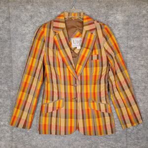 Utex Womens 7/8 Blazer Plaid Colorful Single Button Vintage Padded Shoulders